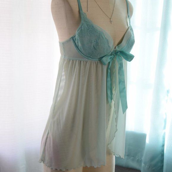 Sheer Tiffany Babydoll with Bow and Lace - Picture 2 of 8